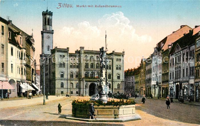 Zittau Markt mit Rolandbrunnen