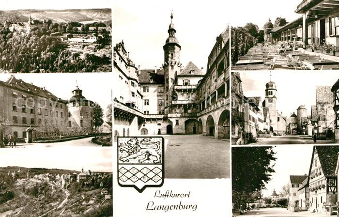 Langenburg Wuerttemberg Teilansichten Altstadt Restaurant Terrasse Schloss Wappe