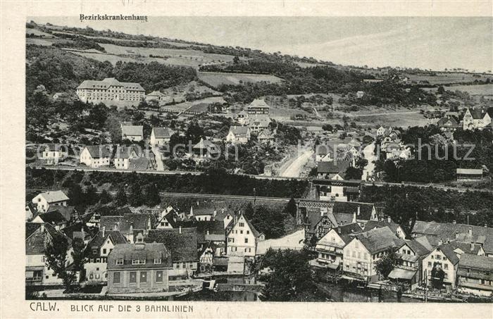 Calw Panorama Blick auf die 3 Bahnlinien Bezirkskrankenhaus Schwarzwald