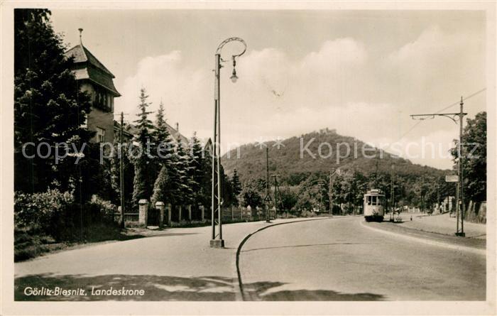 Biesnitz Hauptstrasse Strassenbahn Blick zur Landeskrone Wahrzeichen