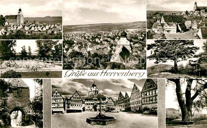 Herrenberg Wuerttemberg Stadtpanorama Kirche Tor Alte Baeume Marktplatz Altstadt