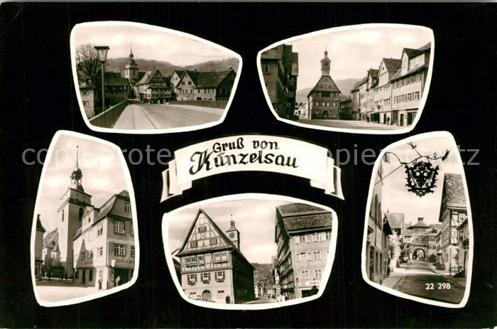 Kuenzelsau Kocher Bruecke Marktplatz rathaus Altstadt Fachwerkhaeuser Tuerschild