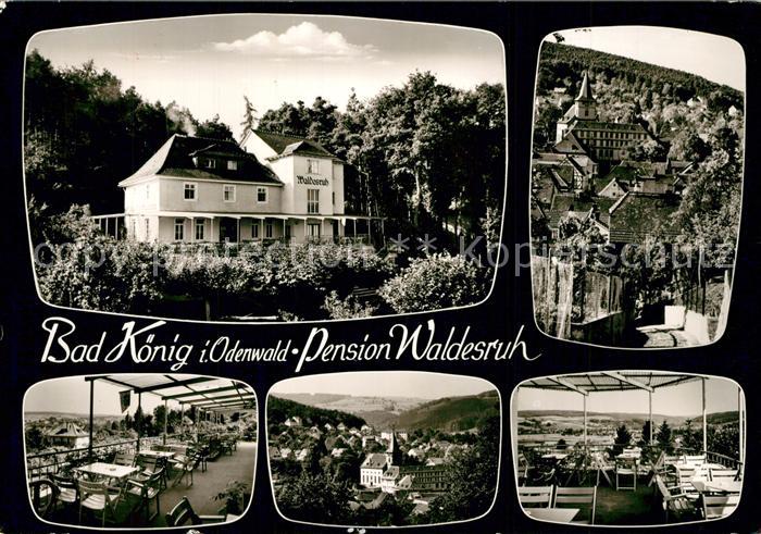 Bad Koenig Odenwald Pension Waldesruh Restaurant Terrasse Stadtbild mit Kirche B
