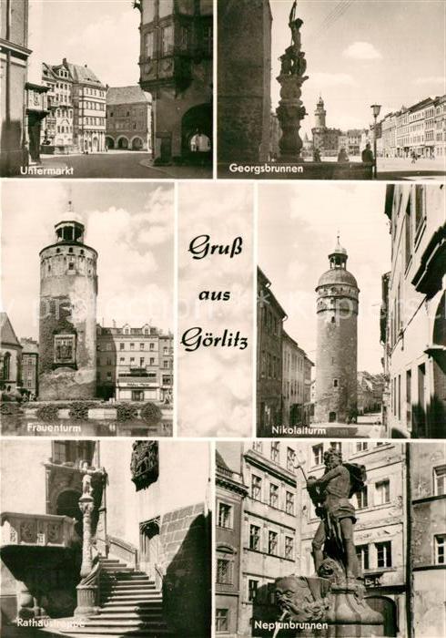 Goerlitz Sachsen Untermarkt Georgsbrunnen Frauenturm Nikolaiturm Rathaustreppe N