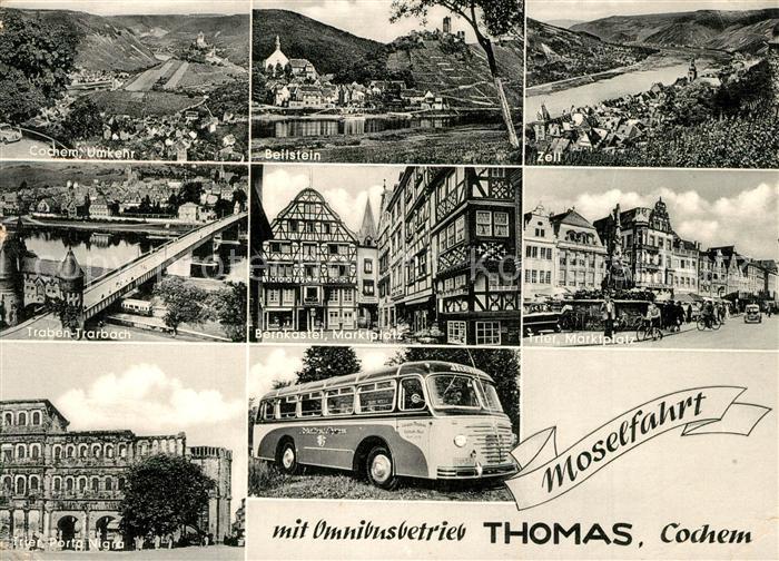 Cochem Mosel und Umgebung Panorama Moseltal Fachwerkhaeuser Brunnen Omnibusbetri