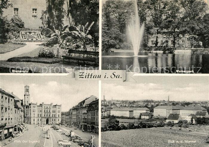Zittau Blumenuhr Welnaupark Platz der Jugend Rathaus Internat