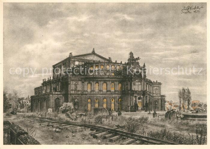 DRESDEN Elbe Staatsoper Semperbau Theaterplatz Kuenstlerkarte