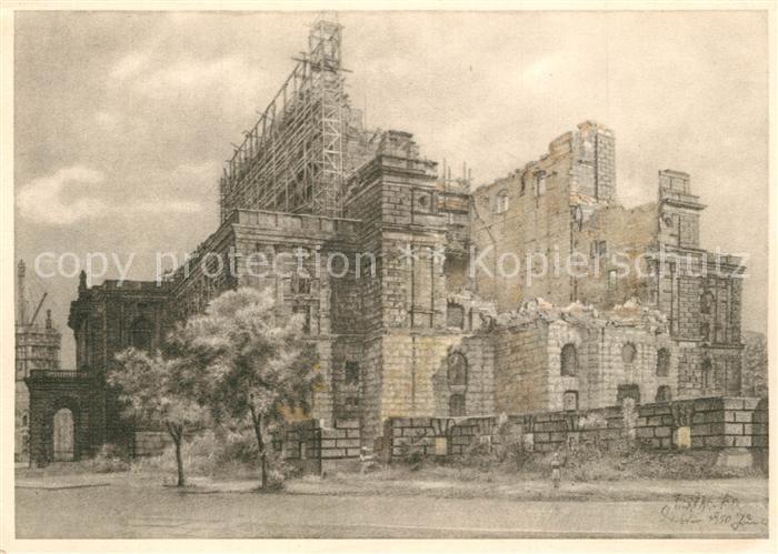 DRESDEN Elbe Staatsoper Semperbau Elbseite Kuenstlerkarte