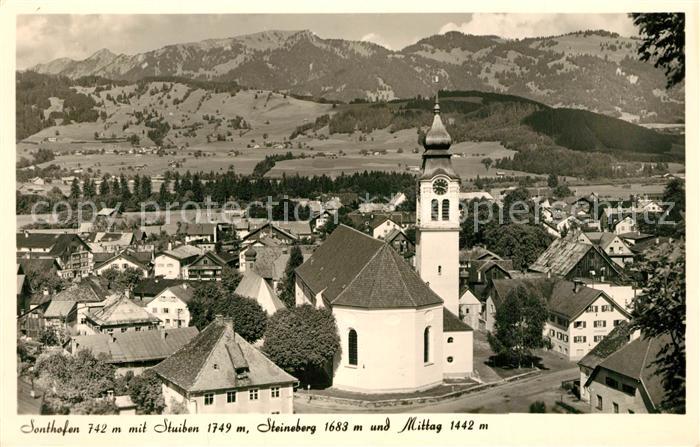 Sonthofen Oberallgaeu mit Kirche Stuiben Steineberg und Mittag