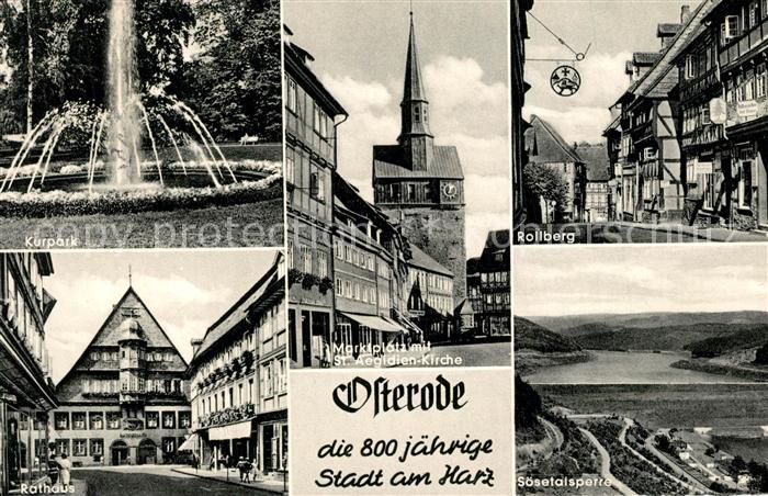 Osterode Harz Kurpark Marktplatz St Aegidien Kirche Rollberg Rathaus Soesetalspe