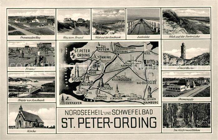 Peter-Ording St Panoramakarte Kirche Seebruecke Leuchtturm Strand
