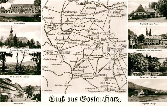 GOSLAR Harz Niedersachsen Landkarte Jugendherberge Zwingee Marktplatz Kaiser Hau