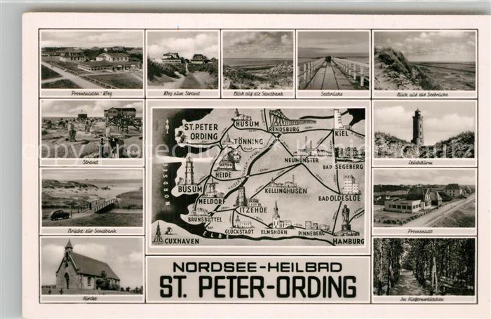 Peter-Ording St Seebruecke Leuchtturm Promenade Kirche Panoramakarte
