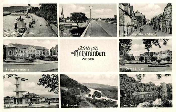 Holzminden Weser Dampferanlegestelle Baugewerkschule Badeanstalt Weserbruecke Ki