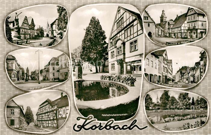 Korbach Stechbahn Strassenpartie Jugendherberge Brunnen Kirche Stadtpark