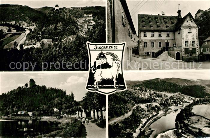 Ziegenrueck Teilansichten Uferpartie an der Saale Fliegeraufnahme Wappen