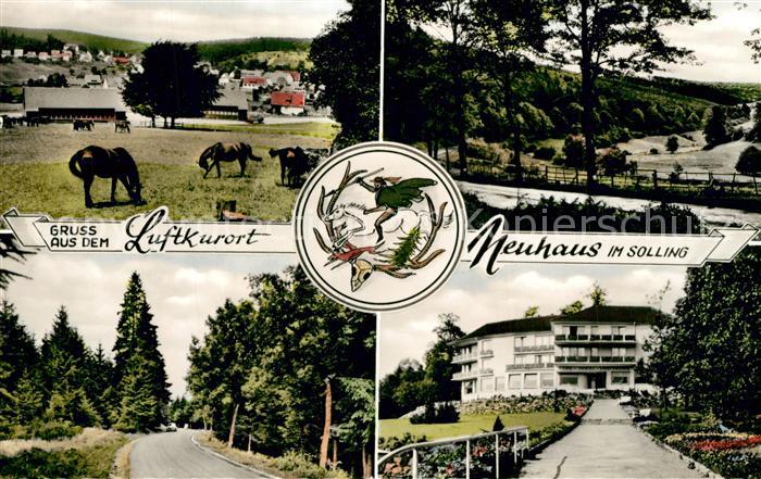 Neuhaus Solling Teilansichten Pferdekoppel Kurhaus Landschaftspanorama Wappen