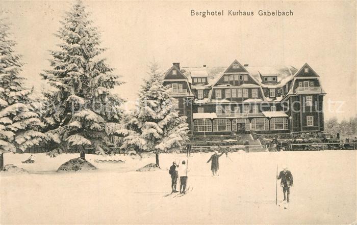 Ilmenau Thueringen Berghotel Kurhaus Gabelbach Skifahrer