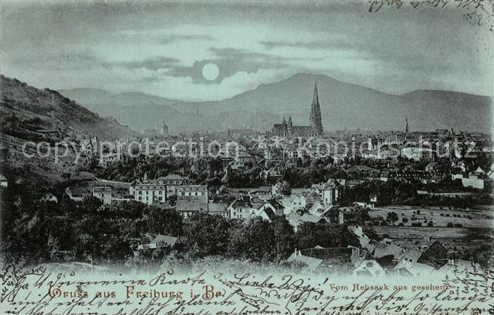 Freiburg Breisgau Stadtpanorama im Mondschein vom Hebsack aus gesehen Deutsche R