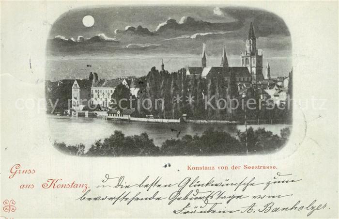 Konstanz Bodensee Blick auf Altstadt mit Muenster im Mondschein von Seestrasse a