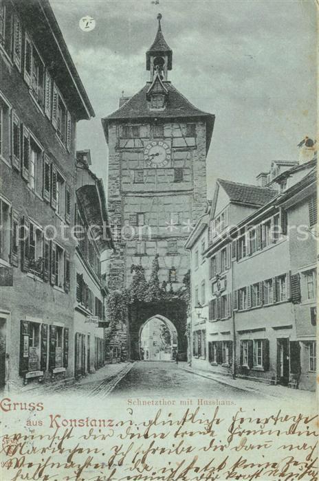 Konstanz Bodensee Schnetztor mit Husshaus im Mondschein