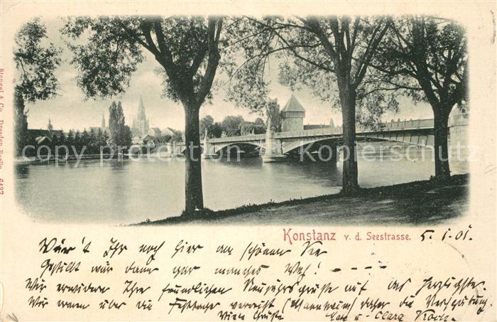 Konstanz Bodensee Uferpartie am See Bruecke Blick von Seestrasse