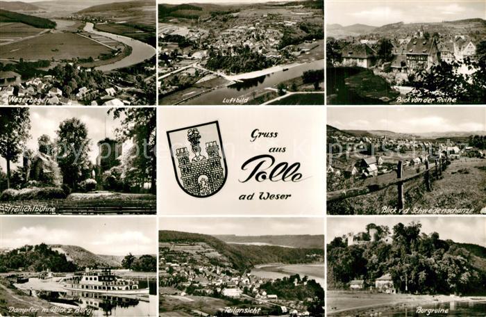 Polle Panorama Burgruine Freilichtbuehne Schwedenschanze Dampfer Weserbogen Flie