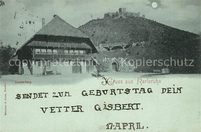 Karlsruhe Baden Lauterberg Schwarzwaldhaus Burgruine im Mondschein Deutsche Reic