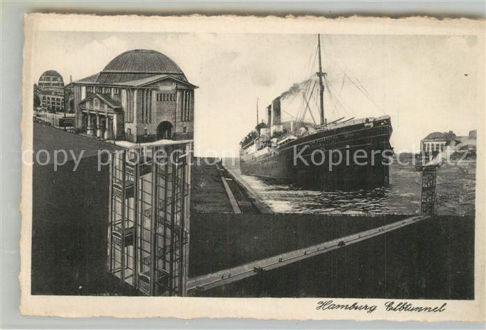 Steinwerder Hamburg Elbtunnel Bauwerk Dampfer Illustration