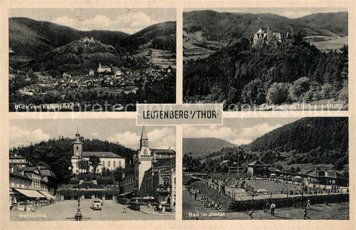 Leutenberg Thueringen Blick vom Kaiserplatz Friedensburg Marktplatz Freibad im I