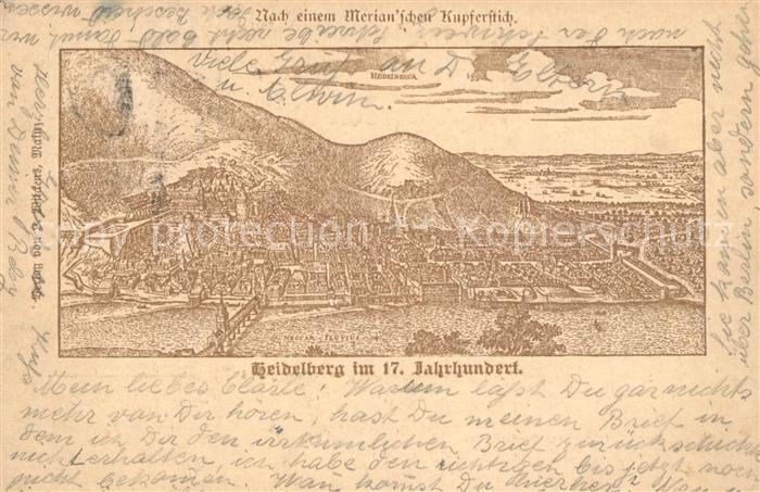 Heidelberg Neckar Mittelalterliches Staedtebild Kupferstich