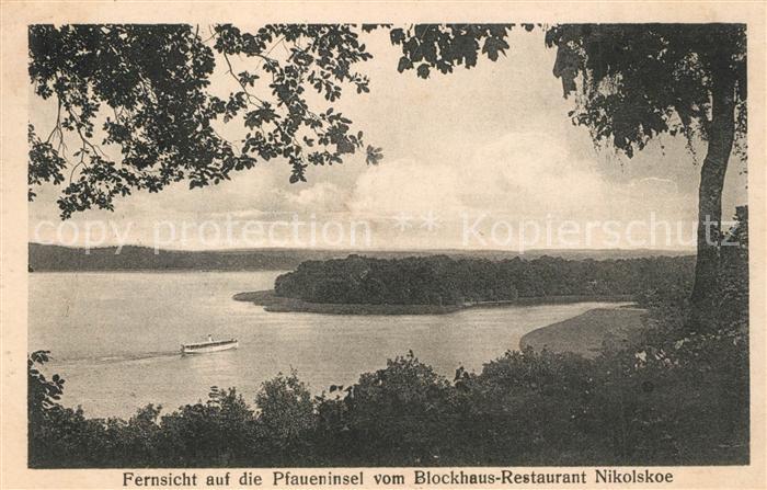 Nikolskoe Berlin Fernsicht auf die Pfaueninsel vom Blockhaus Restaurant