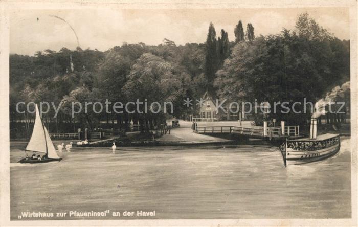 Wannsee Wirtshaus zur Pfaueninsel Segelboot Ausflugsdampfer Kuenstlerkarte