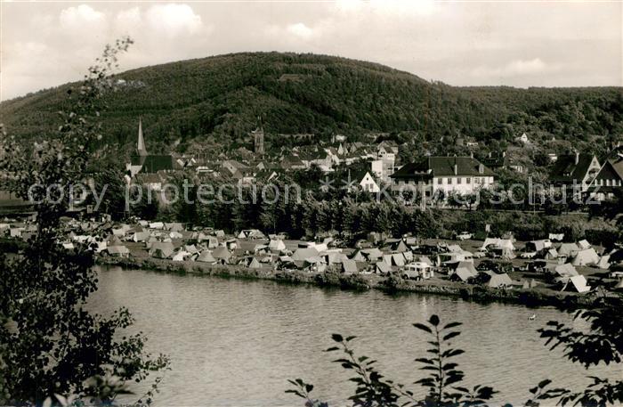 Neckargemuend Blick ueber den Neckar zum Campingplatz