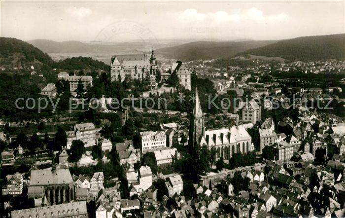 Marburg Lahn Stadtpanorama Universitaetsstadt Kirche Schloss Fliegeraufnahme