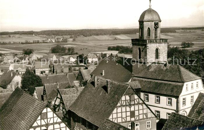 Rhoden Waldeck Blick ueber die Daecher Kirche