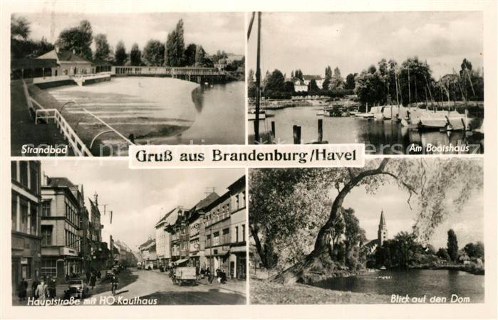 Brandenburg Havel Strandbad Hauptstrasse HO Kaufhaus Partie am Bootshaus Dom