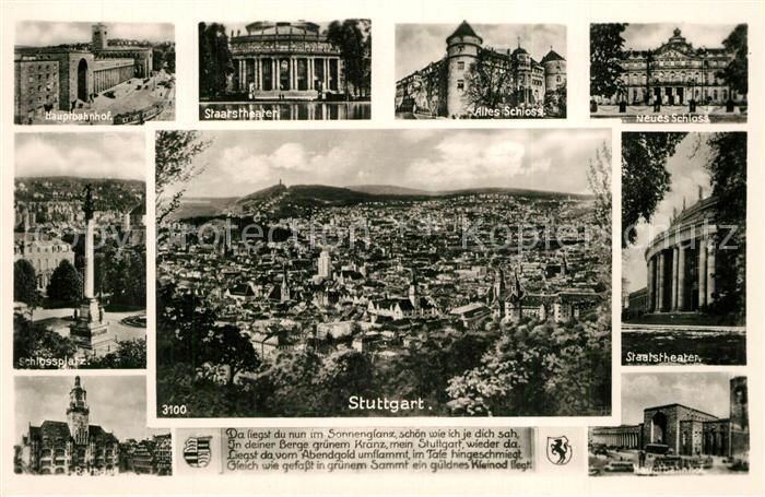 STUTTGART  CITY Bahnhof Theater Schloss Schlossplatz Jubilaeumssaeule Rathaus Ba