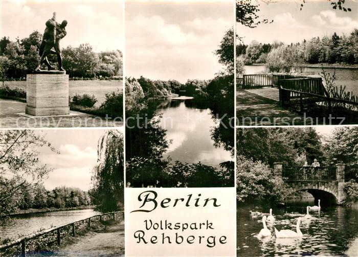BERLIN  CITY Volkspark Rehberge Ringer Statue Schwanenteich