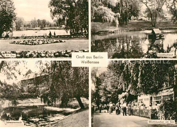 Weissensee Berlin Promenade am See Goldfischteich Schwanenteich Milchhaeuschen