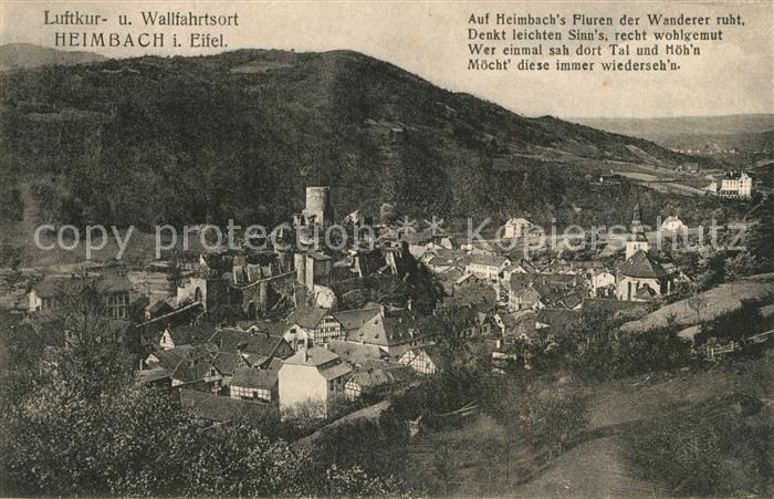Heimbach Eifel Panorama Luftkurort Wallfahrtsort mit Burgruine Gedicht