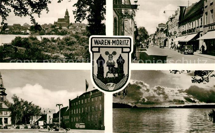 Waren Mueritz Ortsansicht mit Kirche Strassenpartie Innenstadt Marktplatz Muerit