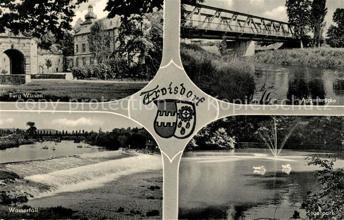 Troisdorf Burg Wissem Aggerbruecke Stadtpark Schwaene Wasserfall