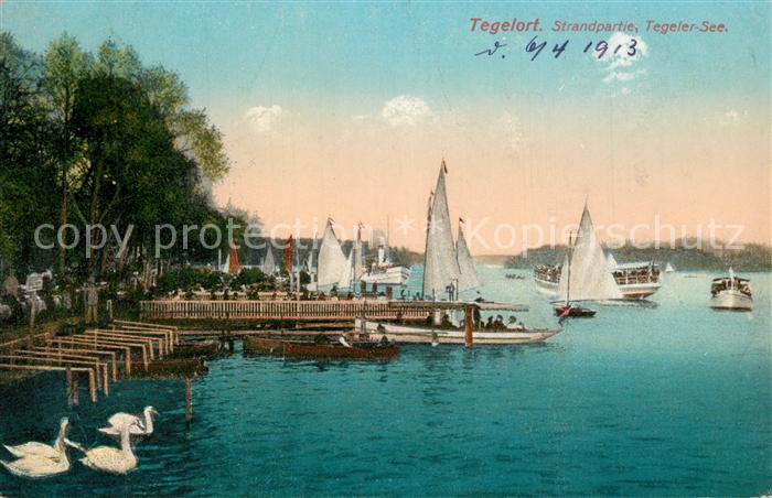 Tegelort Strandpartie am Tegeler-See Segelboote Schw?ne