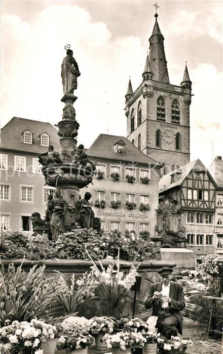 TRIER  CITY Petrus Marktbrunne und St. Gangolph Blumenmarkt