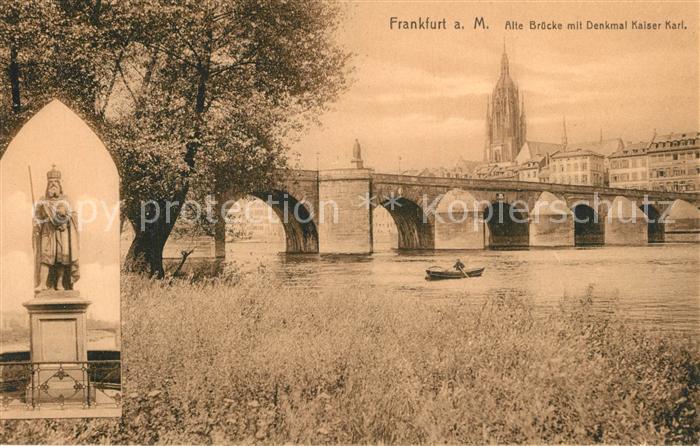 Frankfurt Main alte Br?cke mit Denkmal Kaiser Karl