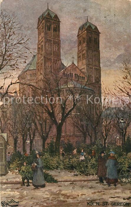 K?ln Rhein Weihnachtsmarkt an St. Gereon K?nstlerkarte Karl R?dell