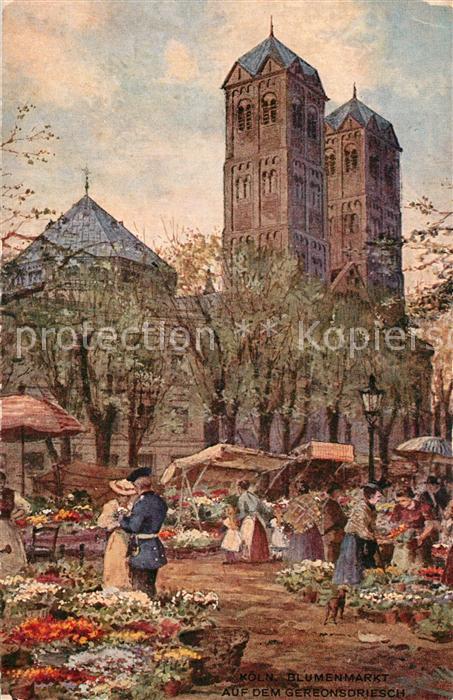 K?ln Rhein Blumenmarkt K?nstlerkarte Karl R?dell