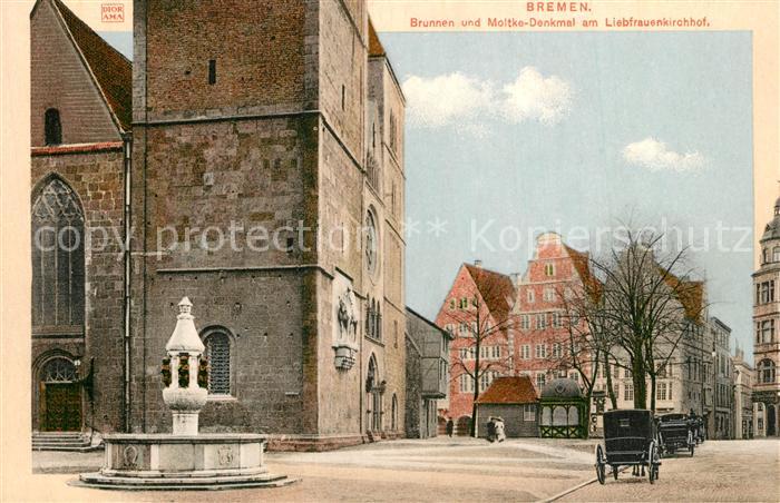 BREMEN  CITY Brunnen und Moltke-Denkmal am Liebfrauenkirchhof Pferdekutschen