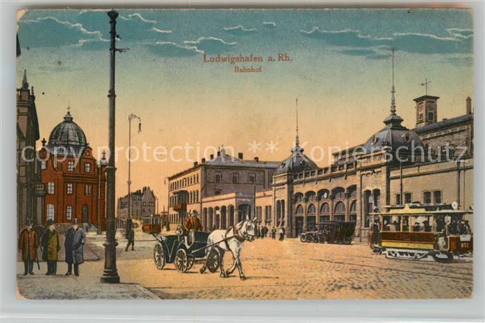 Ludwigshafen Rhein Bahnhof Strassenbahn Pferdekutsche